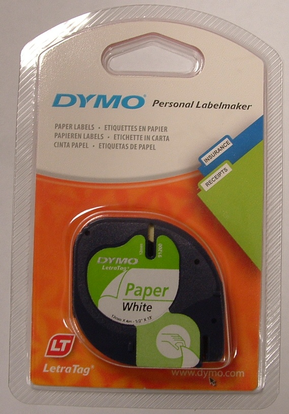 DYMO LETERATAG PAPER WHITE 12mmX4mts 91200